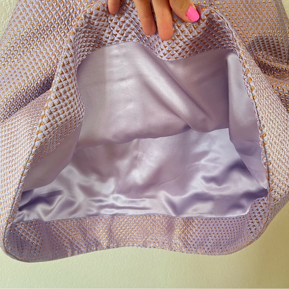 Monique Lhuillier Metallic Brocade V-Neck Fit & Flare Dress Lilac Gold Size 10 - Picture 3 of 9